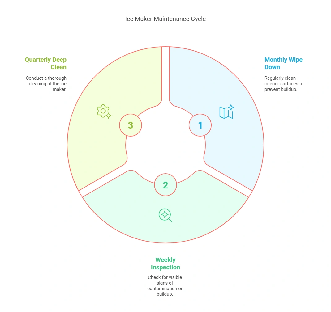 This image describes the maintenance schedule for icemaker